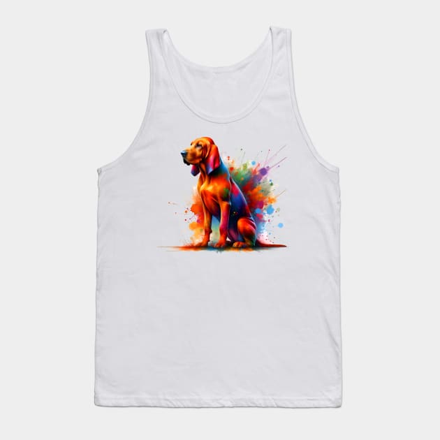 Redbone Coonhound Captured in Vivid Splash Art Tank Top by ArtRUs